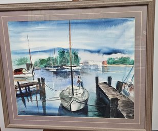Original, Nautical Watercolor Painting By Tom Lane (american 1916 - 1991) 26' X 30'
