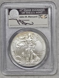 PCGS MS69 First Strike Silver Eagle $1, One Oz. 2011-W, John Mercanti Signed