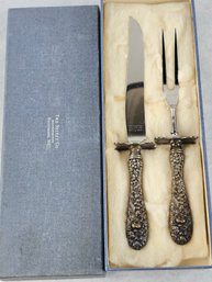 Antique Stieff Rose Repousse Sterling Carving Set - Rare, Original Box