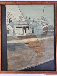 Oil On Board Of Very Realistic Glass Break, Signed Wozniak