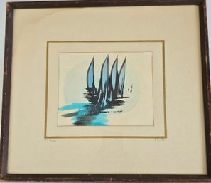 1973 Sailboats Watercolor Painting Signed M. Foxx