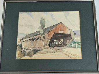 Original Watercolor By Carroll M. Bill (1877-1967) Old Covered Bridge