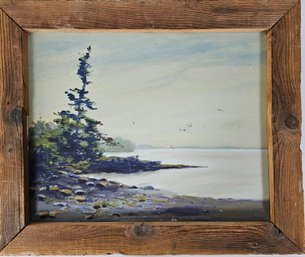 Unsigned Oil On Canvas In Primitive Wood Frame