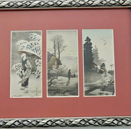 3 Asian Images Framed Under Glass