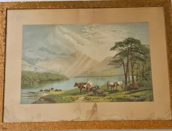 Large, Early 1900's Landscape Print With Cows