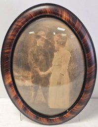 Antique Convex Portrait Frame With WW1 Soldier Holding Woman's Hand