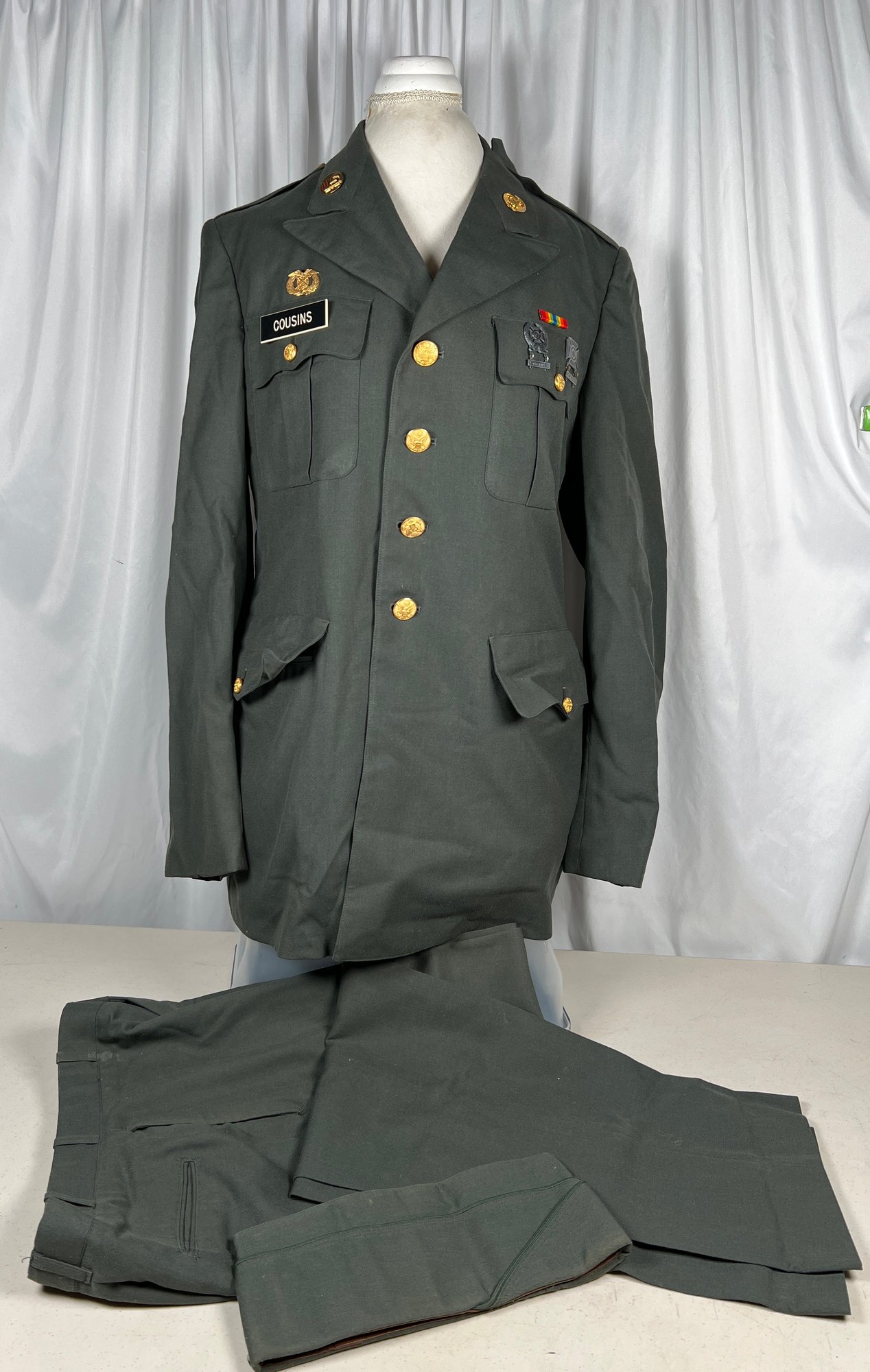 Vintage Mens US Army Dress Military Green Uniform Suit Jacket