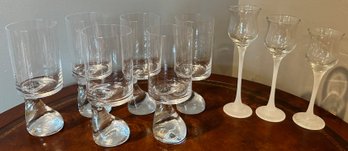 6 Wallace Crystal Glasses & 3 Frosted Stem Glasses