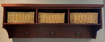 Wooden Wall Shelf/coat Rack With 3 Baskets