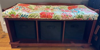 Wood Bench With 3 Basket Storage