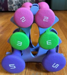 2, 3, & 5lb Hand Weights On Rack