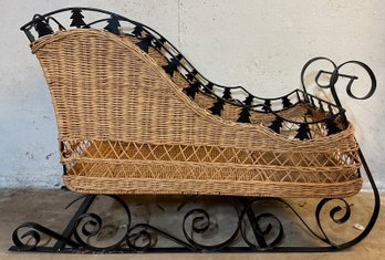 Christmas Wicker Sleigh On Metal Frame