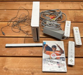 Nintendo Wii With Power Cord, Sensor, 3 Remotes, & Tiger Woods Game