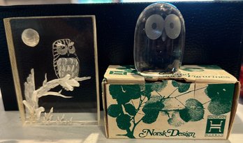 2 Clear Owl Figurines