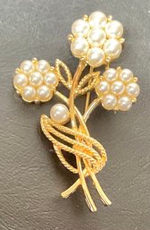 Vintage Napier Gold Tone Faux Pearl Flower Brooch