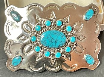 Bell Nickel Silver & Faux Turquoise Belt Buckle