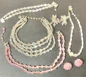 Vintage Aurora Borealis & Pink Crystal Jewelry