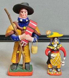 2pc Estremoz Folk Art Hand Made Clay Figures - Portuguese