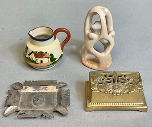 4pc Decorative Items - Brass Stamp Holder/ Soapstone Carving