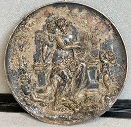 Antique 1800s Silver Plate Wall Plaque - Cherubs