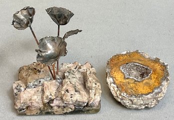 Hand Crafted Metal Flowers In Georgia Granite & Half Geode