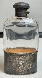 Antique Sterling & Glass Hip Flask