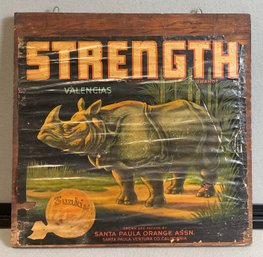 Rare 1930s Sunkist Strength Brand Rhino Crate Label