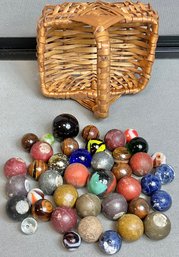 Small Basket Vintage Marbles/Agate/Clay Balls