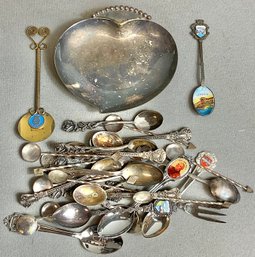 Silver Plate Dish & Souvenir Spoons