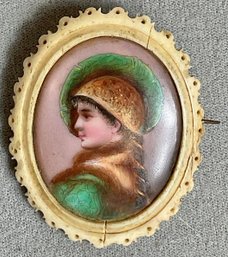 Antique Miniature Hand Painted Portrait Brooch