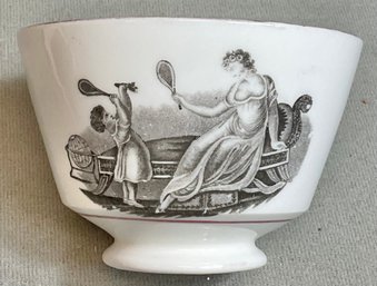 Antique 19th Century Handless Cup - Pink Luster/ Black Transfer