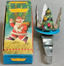 Vintage Molto Tin Spinning Christmas Toy W/ Santa - Made Spain