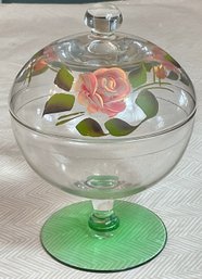 Hand Painted Rose Glass Covered Candy Dish
