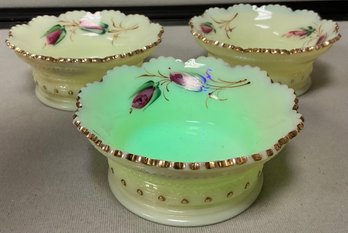 3pc Heisey Uranium Custard Glass Ivorina Verde Berry Bowls