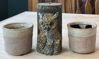 Owl Candle & 2 Stoneware Candle Holders