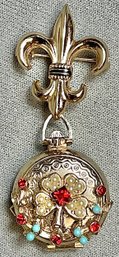 1950s Coro Fleur De Lis 4 Photo Dangle Locket Brooch