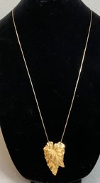 Vintage Gold Tone Monet Necklace W/ Leaf Pendant