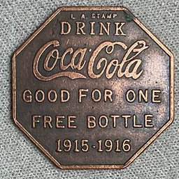 Vintage 1915- 1916 Coca Cola Free Bottle Token