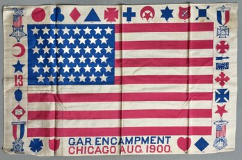 Antique Chicago 1900 GAR Encampment Silk Flag