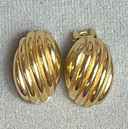 Vintage Christian Dior Gold Tone Shell Clip On Earrings