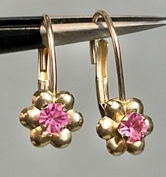 10k Pink Sapphire Flower Drop Earrings