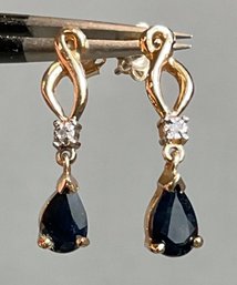 10k Sapphire & Diamond Drop Earrings