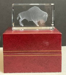 3D Laser Etched Crystal Buffalo Paperweight