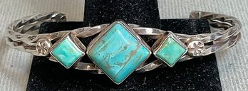 Signed Navajo Sterling & Turquoise Cuff Bracelet