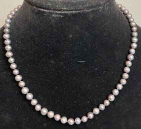 Grey Pearl Necklace Sterling Clasp