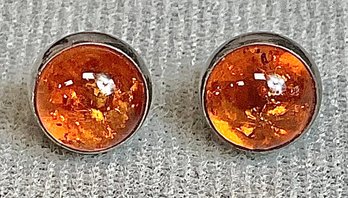 Sterling Amber Stud Earrings