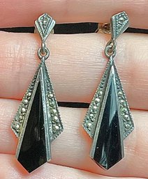 Sterling Onyx & Marcasite Dangle Earrings