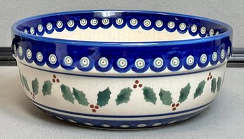 Boleslawiec Hand Made Poland Pottery Bowl - Holly & Berries