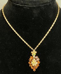 Vintage Crown Trifari Amber Crystal Pendant Necklace