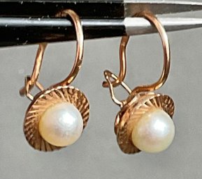 14k Gold Pearl Drop Earrings